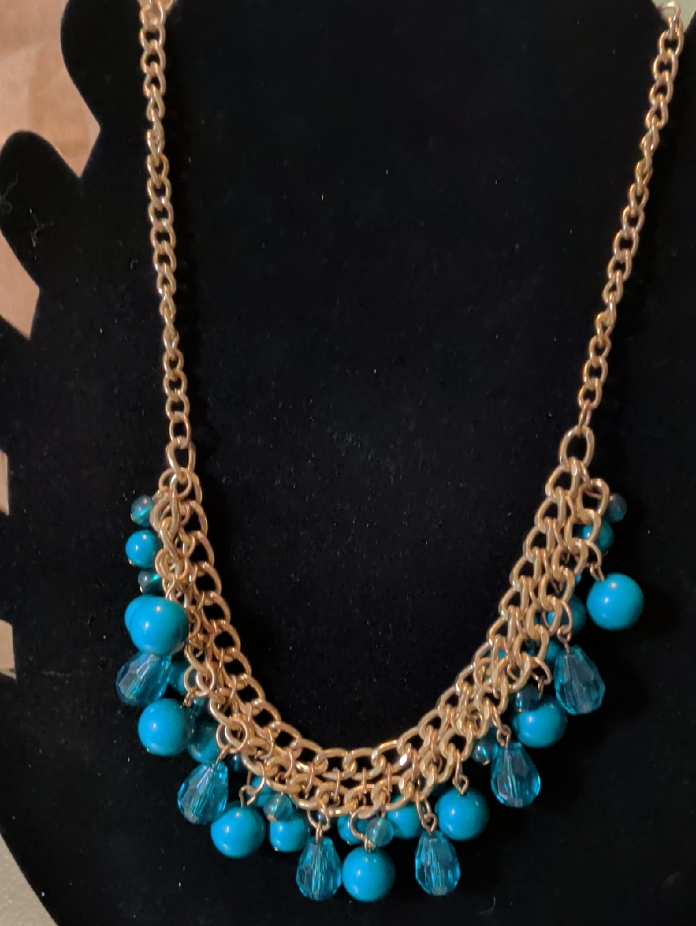 Gold Chain‎ Necklace with Turquoise Beads - Women Jewelry